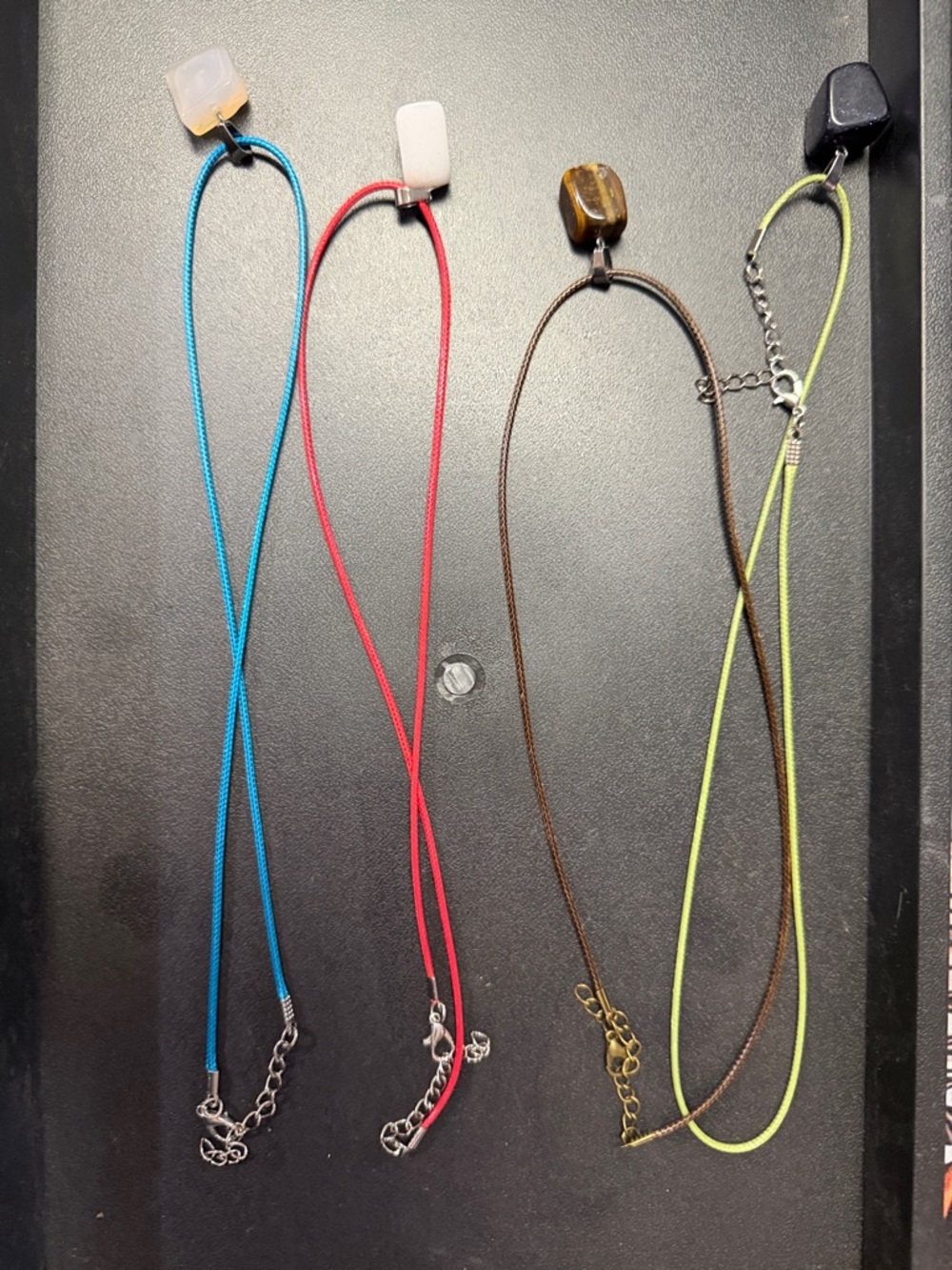 Colorful Cord Necklace Set - Blue, Red, Brown, Lime